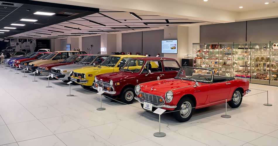 Classic Honda automobiles in The American Honda Collection.