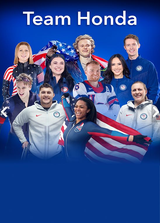 Group of Olympic athletes with Team Honda text above